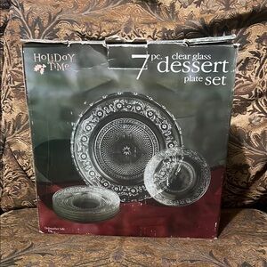 Holiday Time Clear Glass Dessert Plate Set